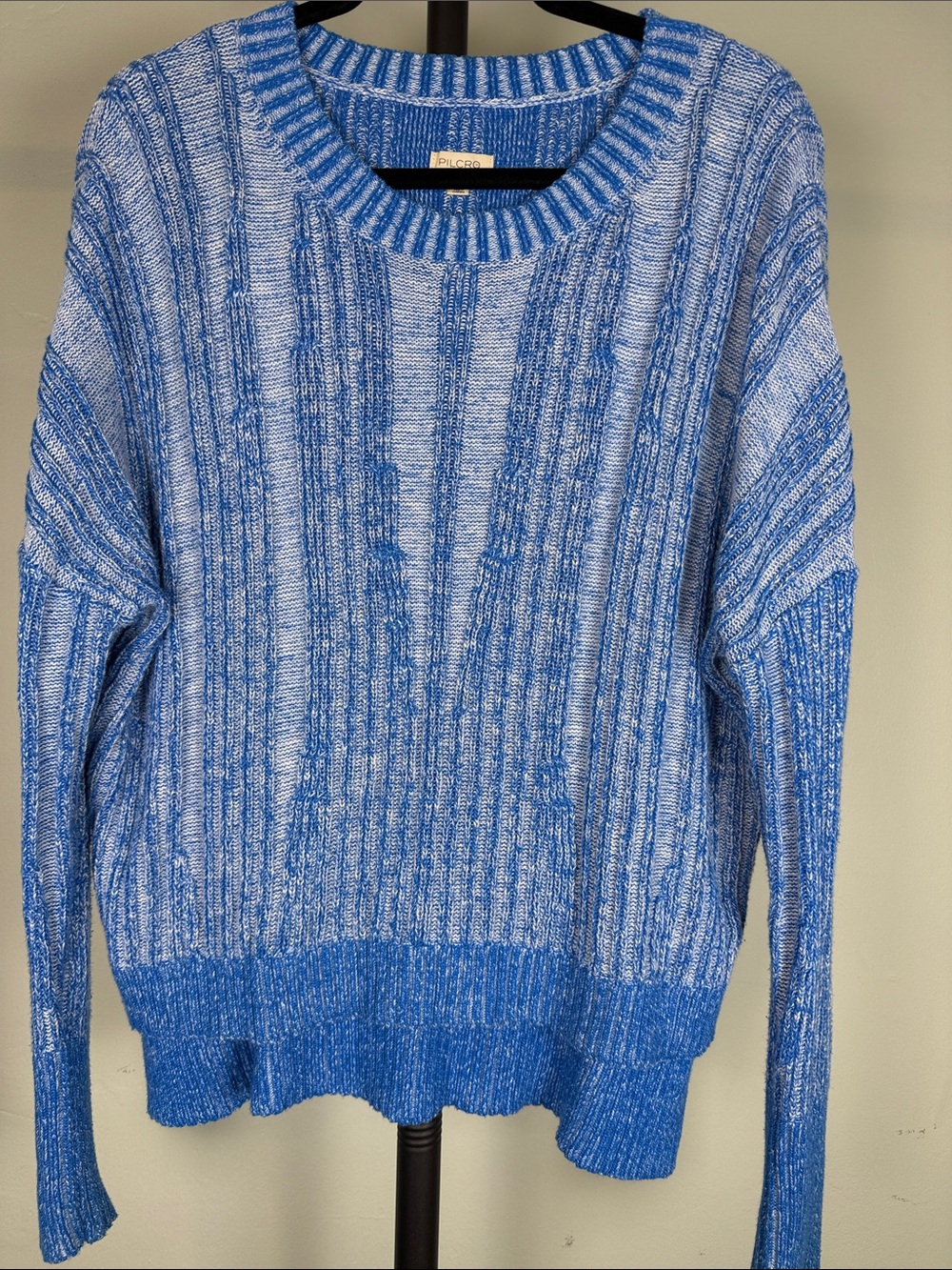 Pilcro by Anthropologie Blue Stripe Textured High-Low Knit Sweater Size Medium